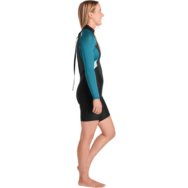 2026 C-Skins Dames Element 3/2mm Lange Mouwen Rug Ritssluiting Lente Wetsuit C-EL32SPW - Black / Emerald / Ice Blue